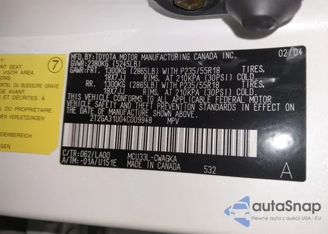 2004 Lexus Rx 330 z USA, uszkodzony, nr VIN 2T2GA31U04C009948